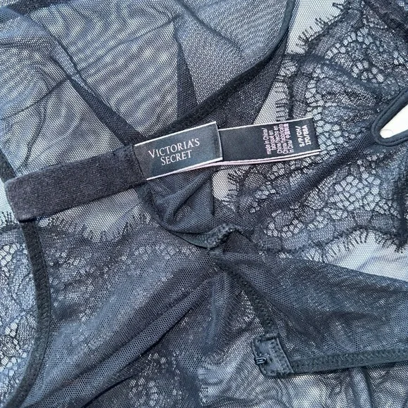 VICTORIA'S SECRET SEXY BLACK LACE MESH SLIP-ON BODYSUIT  ONE-PIECE LINGERIE S - Picture 13 of 16
